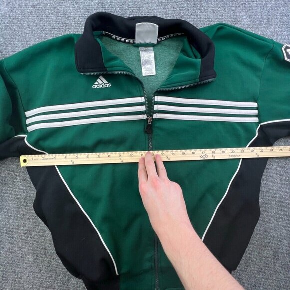 Adidas Sweatshirt Men's Small Green Striped Full Zip Soccer Athletic Wear - Picture 3 of 15